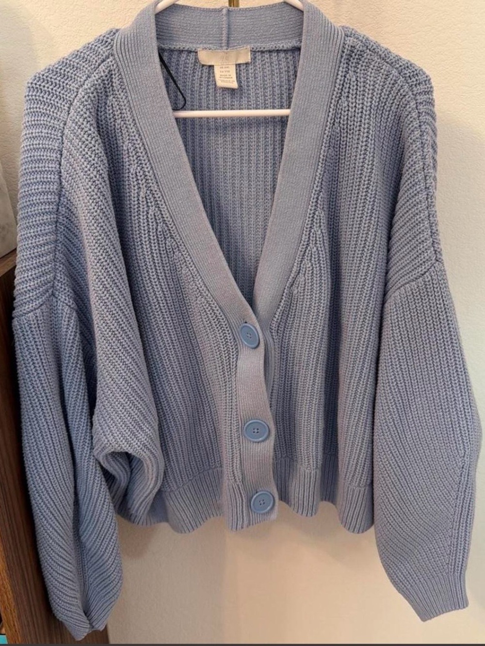 H&M Pastel Blue Oversized Button-Up Knit Cardigan